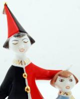 Hollóházi porcelán bohócpár, kézzel festett, hibátlan, jelzett, m: 22 cm