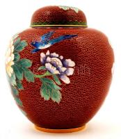 Virágmintás kínai rekeszzománcos váza, kis sérüléssel, m: 20 cm