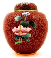 Virágmintás kínai rekeszzománcos váza, kis sérüléssel, m: 20 cm