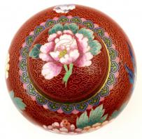 Virágmintás kínai rekeszzománcos váza, kis sérüléssel, m: 20 cm