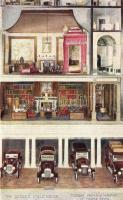 The Queen Mary's Dolls' House, garage showing interior of rooms above, Series VI. Raphael Tuck & Sons, Oilette No. 4505.