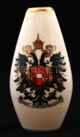 "Alt Österreich" felirattal és Habsburg címerrel díszített porcelán váza, hibátlan, jelzett, m: 15 cm