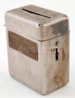 cca 1930-1940 Phönix Biztosító Társaság kulccsal zárható fém perselye, kulcs nélkül / Metal money box, 10x8x5cm