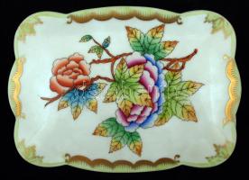 Herendi Viktória mintás porcelán dobozka, kézzel festett, jelzett, hibátlan, 14x10x5 cm
