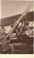 1932 Diósgyőr-Vasgyár, repülőgép, pilóta / Hungarian pilot with aeroplane from Diósgyőr-Vasgyár, photo - 2 db régi képeslap / 2 old postcards