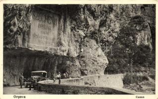 Orsova, Kazán szoros, Széchenyi emléktábla / gorge, monument, automobile (EK)