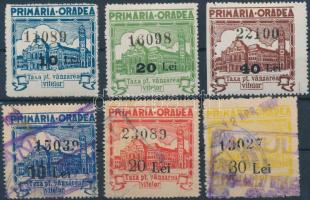 1936 Nagyvárad városi illetékbélyeg 2 x 10Lei, 2 x 20Lei, 30Lei, 40Lei