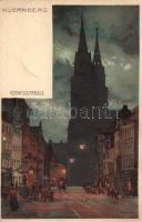 Nürnberg, Königstrasse at night, Veltens Künstlerpostkarten No. 101. litho s: K. Mutter (b)