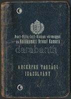 1938 a Pest-Pilis-Solt-Kiskun vármegyei és Kecskeméti Orvosi Kamara fényképes, kitöltött tagsági igazolványa