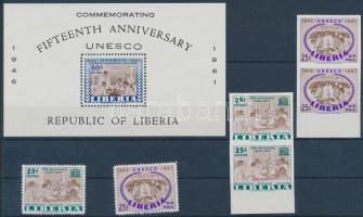 1961 UNESCO falcos fogazott sor + 2 ívszéli vágott pár Mi 564-565 + fogazott blokk Mi 20