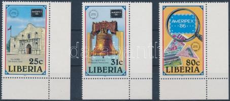1986 AMERIPEX bélyegkiállítás ívsarki sor Mi 1349-1351