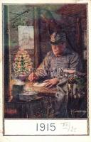 1915 WWI military christmas, letter writing soldier, Franz Joseph s: F. Kuderna (EK)