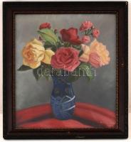 Koroknay jelzéssel: Virágcsendélet. Olaj, vászon papír, üvegezett antik keretben, 44×34 cm