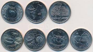 Amerikai Egyesült Államok 1999-2009. 1/4$ Cu-Ni "50 Állam" (7xklf) T:1,1- USA 1999-2009. 1/4 Dollar Cu-Ni "50 State Quarters" (7xdiff) C:UNC,AU