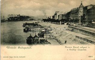 Budapest V. Belgrád rakpart (Ferencz József Rakpart), Királyi várpalota, csónakok (EK)