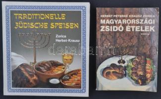 2 szakácskönyv-Herbst Péterné Krausz Zorica: Magyarországi zsidó ételek. Bp., 1984, Minerva. Kiadói papírkötés, kissé kopott állapotban; Zorica Herbst-Krausz: Traditionelle jüdische Speisen. Bp., 1984, Minerva. Kiadói kartonált kötés, jó állapotban.