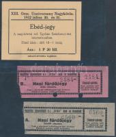 cca 1920-1930 2 db napi fürdőjegy a Nagykőrösi Városfejlesztő Rt. Artézi Úszó- és Strandfürdőbe, a XIII. Orsz. Úszóverseny Nagykőrös 1932. ebédjegye