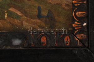 LA jelzéssel: Várakozás az alpesi völgyben, olaj, farost, sérült keretben, 39,5×30 cm