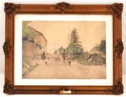 Dudás Jenő (1900-1991): Hazafelé tart a nyáj, színezett litográfia, papír, jelzés nélkül, paszpartub...