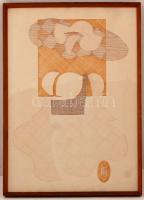 P jelzéssel: Geometriai formák. Vegyes technika, papír, jelzett, üvegezett keretben, 60x40 cm