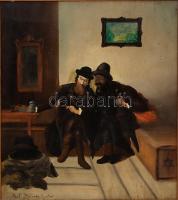 Olvashatatlan jelzéssel: Látogatás a rabbinál, olaj, fa, keretben, 37×32,5 cm