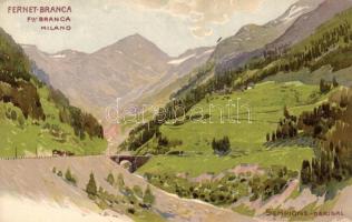 Sempione, Fernet Branca - 5 old Italian litho postcards