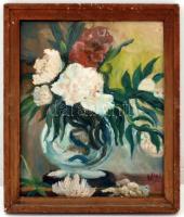 Vathy jelzéssel: Virágos csendélet, olaj-farost, 28x34cm, üvegezett keretben
