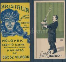 cca 1910 4 db régi dekoratív számolócédula (Kristalin hölgyek szépítőszere, Littke Casino, Willax Ká...