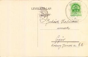 Győr, Vaskakas; képeslap a Pálffy és Schwarzenberg szobor javára 'Nagyvárad visszatért' So...