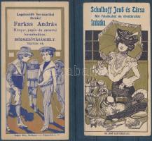 cca 1910 4 db régi számolócédula (Litorale A.G., Horváth István műcipész, Schulhoff Jenő és Társa női felsőkabát és divatáruház, Farkas András Könyv-, papír- és zenemű kereskedése)