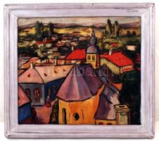 Pap jelzéssel: Szentendre, olaj, vászon, festék lepattanásokkal, fa keretben, 34×38,5 cm