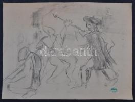 2 db grafika Hornyánszky hagyatéki pecséttel, pasztell, papír, különböző méretben