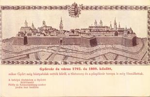 Győr 1792 és 1809 között; képeslap a Pálffy és Schwarzenberg szobor javára 'Nagyvárad visszatért' So. Stpl