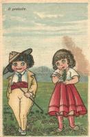 3 db régi humoros olasz motívum lap / 3 old Italian motive cards, humour