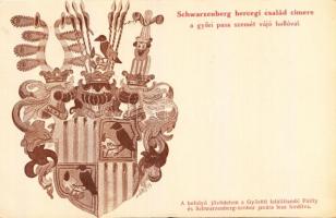 A Schwarzenberg hercegi család címere; képeslap a Pálffy és Schwarzenberg szobor javára Nagyvárad visszatért So. Stpl