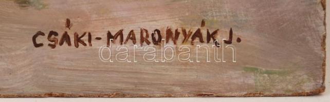 Csáki jelzéssel: De nehéz az iskolatáska, olaj, farost, 83×68 cm