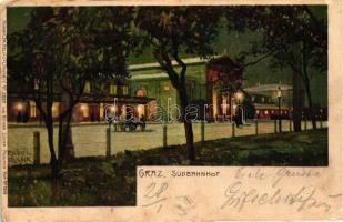 Graz, Südbahnhof; Künstler-Heliocolorkarte No. 2892. von Ottmar Zieher, litho s: Raoul Frank (Rb)