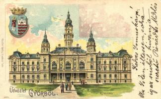 Győr, Új városháza, címer, Röszler Károly litho (EK)