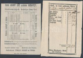 1783, cca 1890 Bp., V. Az Arany Sas fogadó 2 db számlája