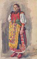 Jákótelki leány (Kalotaszeg) / Transylvanian folklor from Kalotaszeg, Jákótelki '1941 A Magyar Ipar és Kiállításügy 100 éves' So. Stpl s: Edvi Illés Aladár (EK)