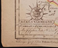 1802 Békés vármegye. Comitatus Békésiensis. Színezett rézmetszet, papír, 31×26,5 cm Békés vármegye k...