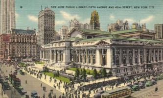 New York City, Public Library, Fifth Avenue, 42nd street, trams, automobiles