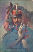 Honvédhuszár káplár (Vörös Ördög) / Hungarian hussar corporal, B.K.W.I. Serie 301-1. s: B. Bélaváry I. (EK)