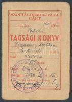 1947 Magyarországi Szociáldemokrata Párt kitöltött párttagsági igazolványa, tagsági bélyegekkel
