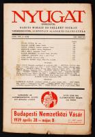 1939 A Nyugat című folyóirat XXXII. évfolyamának 3. száma, benne Illyés Gyula, Rónay György és mások írásaival