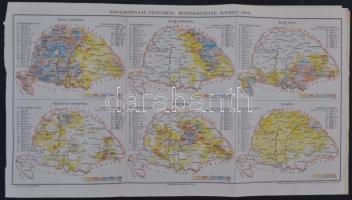 Vegyes térkép tétel, különféle térképek a Pallas Nagy Lexikonából: A Kárpátok; Magyarország mezőgazd...