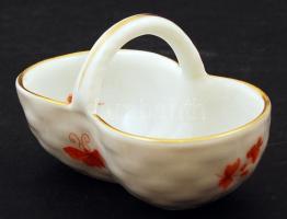 Herendi kézzel festett porcelán mini kosárka, hibátlan, jelzett, 7x4 cm