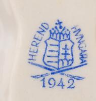 Herendi kézzel festett porcelán mini kosárka, hibátlan, jelzett, 7x4 cm