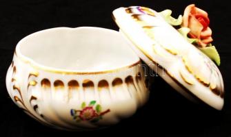 Herendi Viktória mintás bonbonier, apró lepattanás a rózsán, kézzel festett, jelzett, m:10 cm, d:12 ...