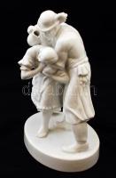 Herendi Locsolkodás, fehér mázas porcelán figurapár, jelzett, alján mázrepedéssel, m: 26 cm